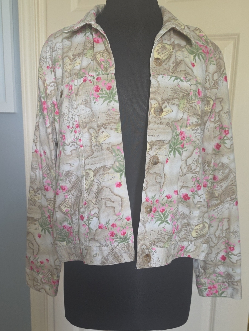 Floral Map Print Button-Front Jacket - Pink/Green